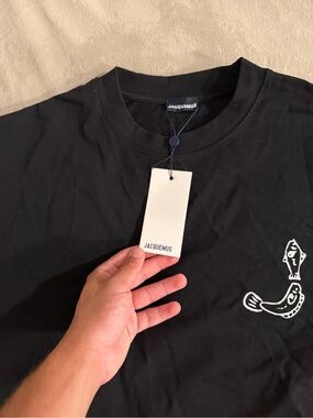 Jacquemus Black Short-Sleeve Tee with White Graphic